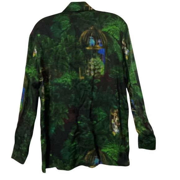 Fête Impériale Paris Green Botanical Peacock Print Button Front Blouse T36 - Picture 5 of 10